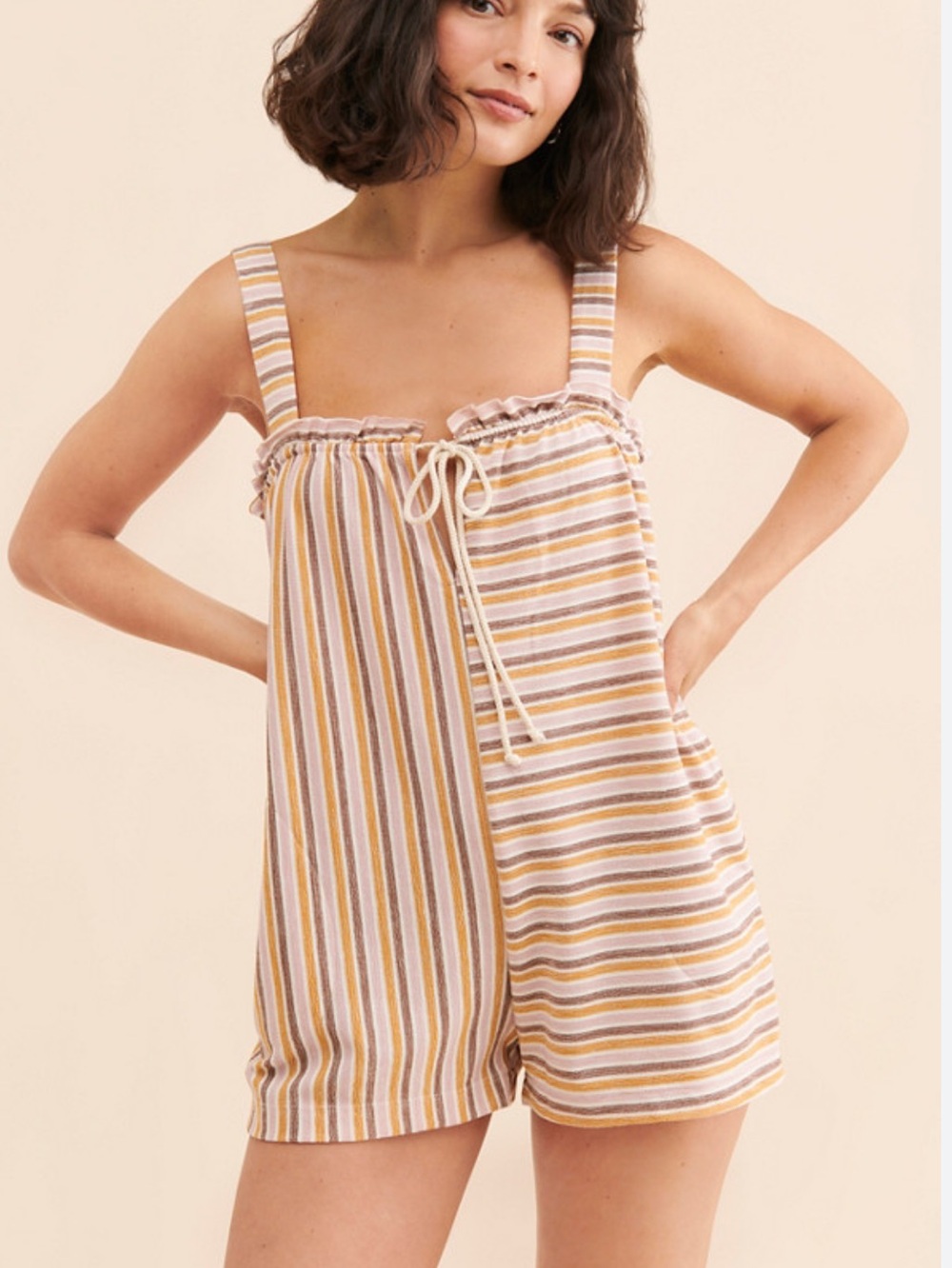 Free People M copper Marianna striped romper w/pockets
